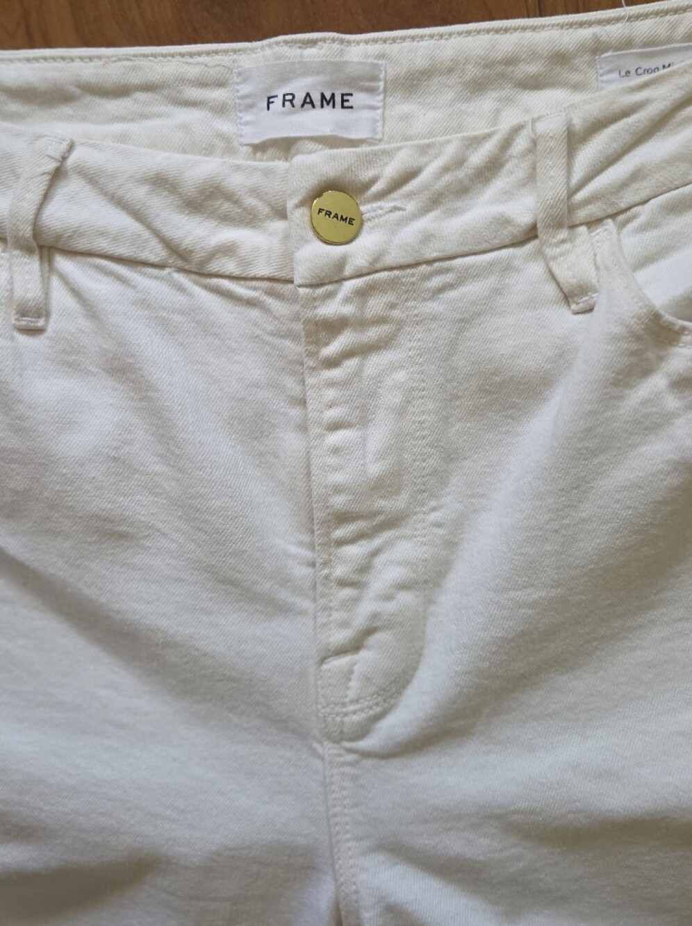 FRAME Le Crop Mini Boot Jeans Denim Stretch Raw Hem WHITE Size 31 - Picture 7 of 7